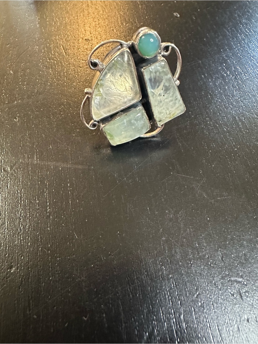 Handcrafted Silver Ring with Light Green Gemstones